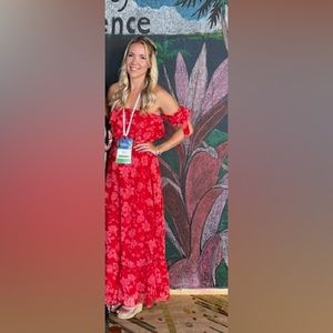 Lulus love and blooms red off the shoulder dress